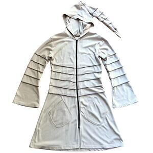 Psytrance Jedi Forest Elf Handmade Long Beige Hoodie Jacket - Medium
